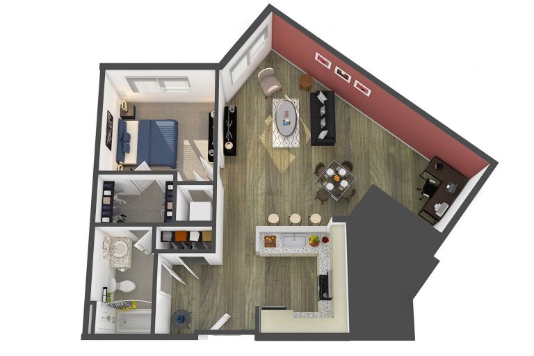 The Louvre Floor Plan at studio 3807 apartments