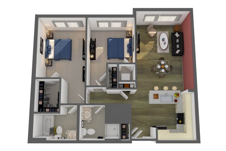 The Renwick Floor Plan at studio 3807 apartments