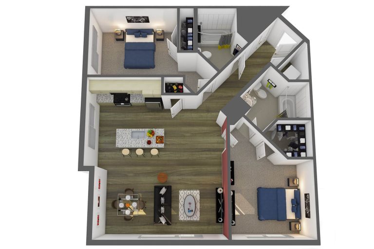 The Rodin Floor Plan 2 bedroom studio 3807 apartments