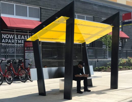 Bus Shelter next to studio 3807 apartments